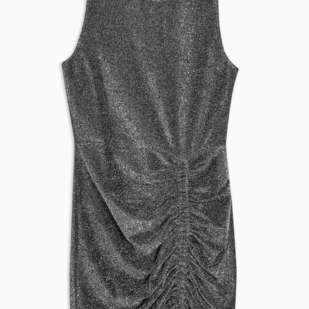 Silver Metallic Thread Built Up Ruched Dress - Picture 2 of 4